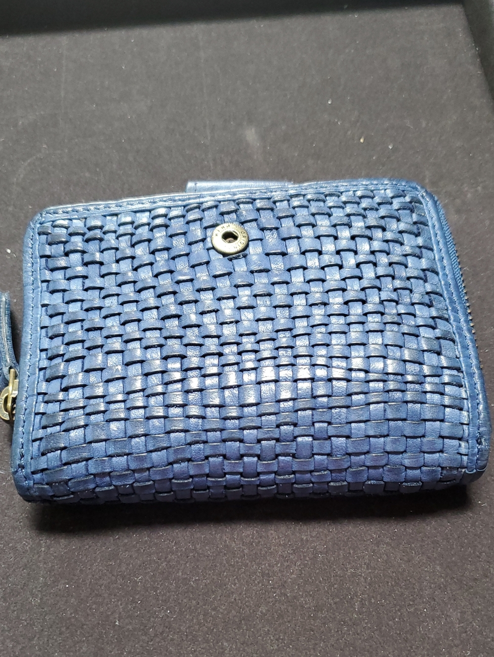 Vera Pelle Leather Blue Woven Wallet